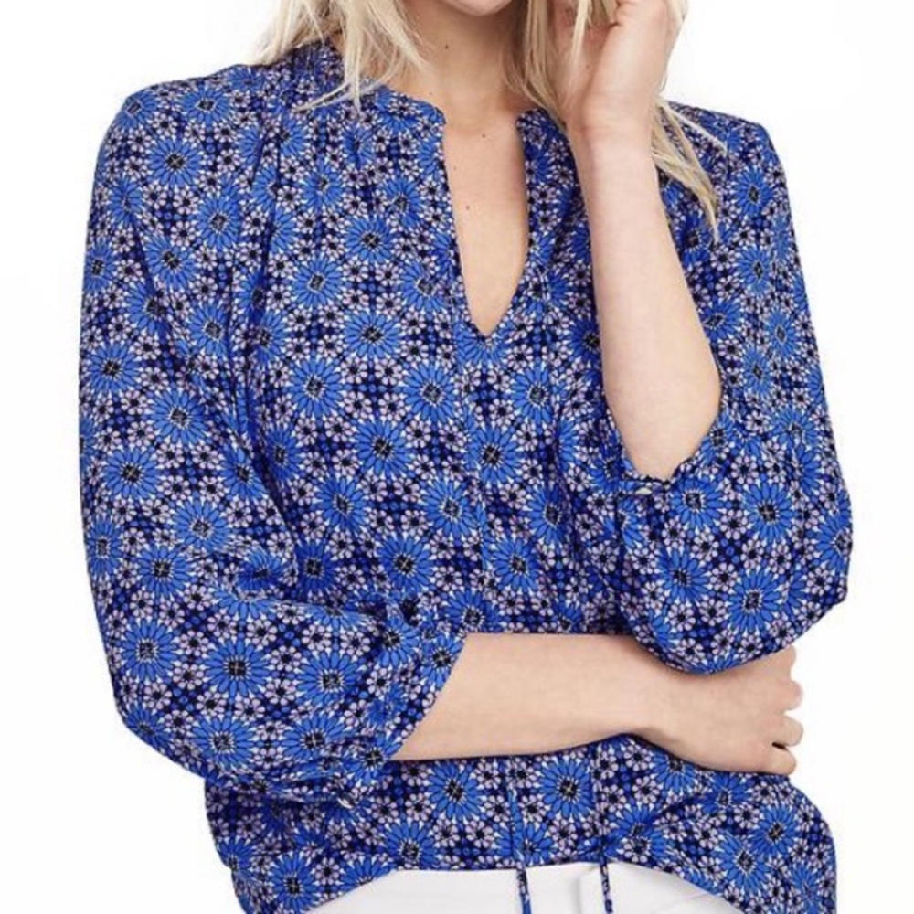 Banana Republic Blue & Purple Moroccan Mosaic Tie Front Top